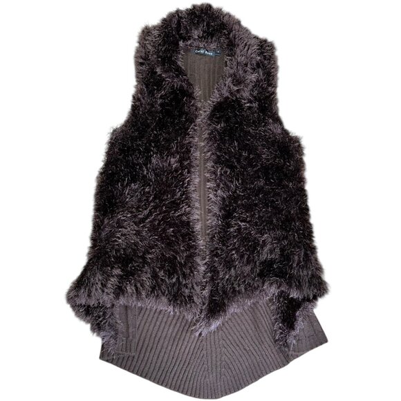 Carol Rose Faux Fur-Lined Knit Vest - Asymmetrical - Size Large - Brown Vest - Picture 1 of 9